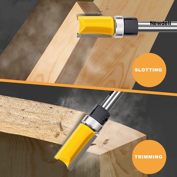 Pattern Flush Trim Router Bit Set, Newdeli Straight Cut Router Bit with a Bearing Prevent Tear-Out, Template Guide Woodworking Milling Cutter Tool - Image 2