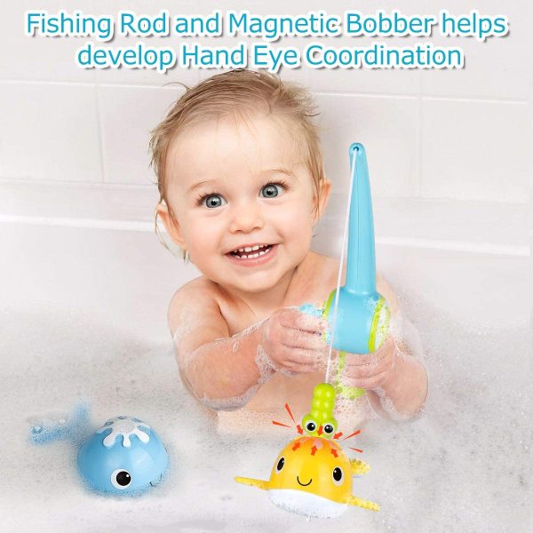 KINDIARY Baby Bath Toy, Kids Magnetic Fishing Pool Toys Game, Wind-Up Swimming Whales, Suitable for bathrooms and Swimming Pools, Perfect Education Toys, Blue/Yellow - Image 4