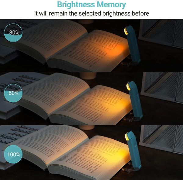 USB Rechargeable Book Reading Light, Amber Glow, Blue Light Blocking, Brightness Adjustable for Eye-Protection, LED Clip on Book Lights, Portable Bookmark Light for Reading in Bed, Blue - Image 7