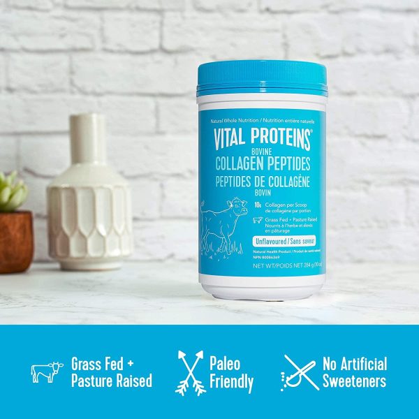 Vital Proteins Bovine Collagen Peptides Powder (Type I, III) - Hydrolyzed Collagen - Dairy and Gluten Free - 10g per dose - Unflavored 10oz Small Tub (284g)