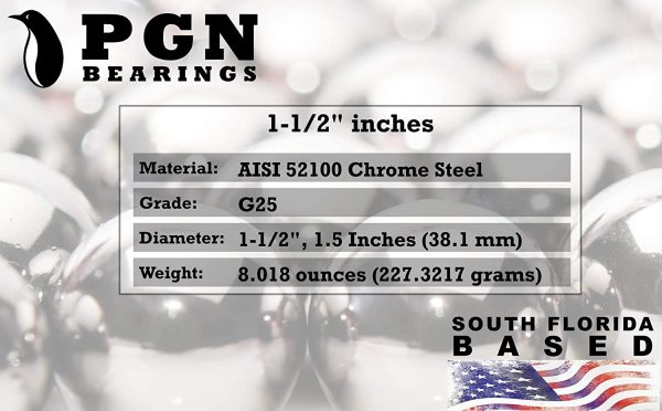 (2 Pieces) PGN - 1-1/2" Inch Chrome Steel Bearing Balls - G25 Precision - Image 2