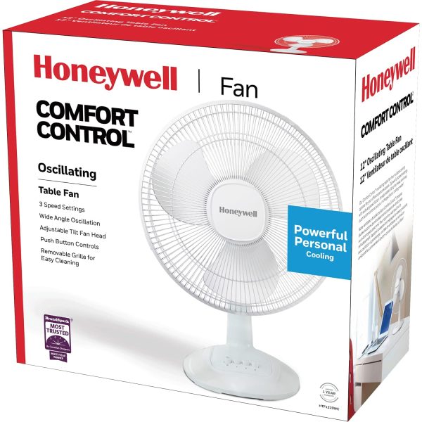 HONEYWELL HTF1220WC 12" Comfort Control??Personal Table Fan, White, with Oscillation, 3 Speed Settings and Adjustable Tilting Head - Image 2