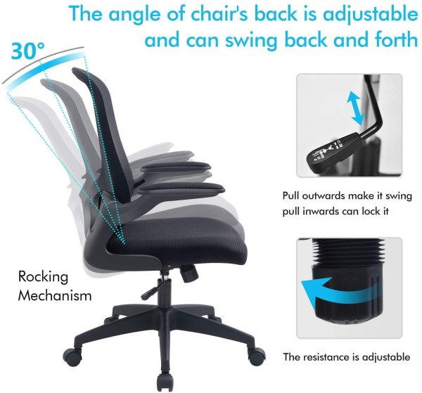 Office Chair,  Ergonomic Desk Chair with Adjustable Height, Swivel Computer Mesh Chair with Lumbar Support and Flip-up Arms, Backrest with Breathable Mesh (Black) - Image 3