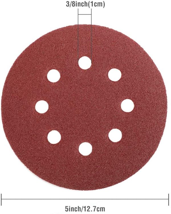 WORKPRO -piece Sandpaper Set ?M?5 Inch 8 Holes Sanding Discs 10 Different Grades Including 60, 80, 100, 120, , 180, 240, 320, 400, 600 Grits for Random Orbital Sander - Image 7