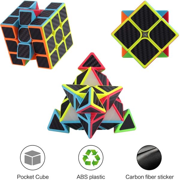 Speed Cubes, ROXENDA Speed Cube Set of 2x2 x Pyramid Carbon Fiber Magic Cube - Image 6