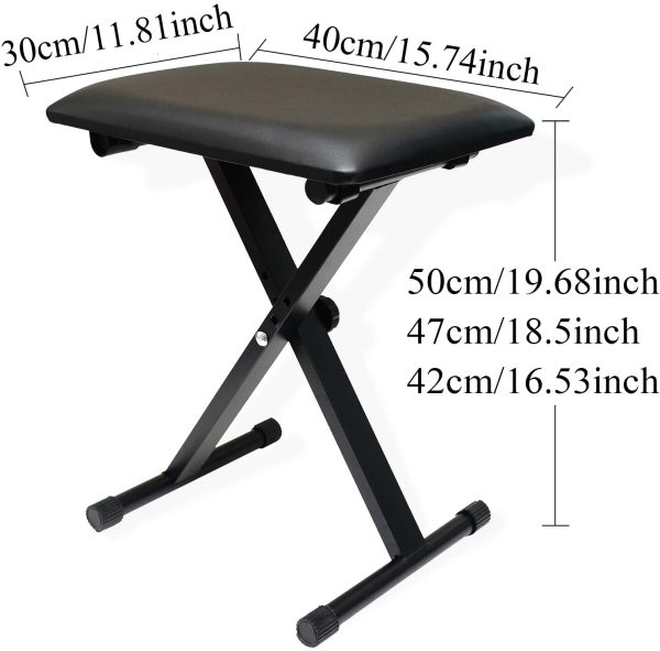 3-Position Height Adjustment(16.5''/18.5''/19.7'') Piano Bench Folding Padded Keyboard Bench with X-Style Iron Legs, Perfect for Student and Practice or Instrumental Performance, Black - Image 5