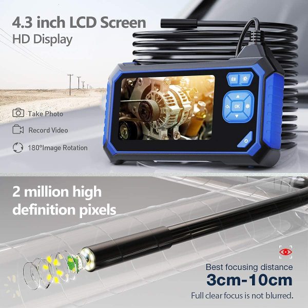 Industrial Endoscope,  HD Borescope Inspection Camera 4.3" LCD Screen Snake Camera IP67 Waterproof with 32GB Card, 2600mAh Battery, 6 LED Lights, Semi-Rigid Cable, Helpful Tools-16.5FT - Image 3