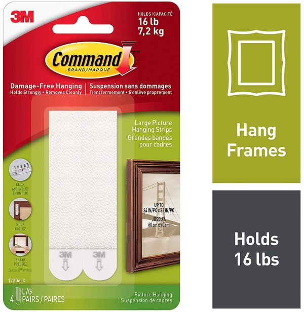 Command Large Picture Hanging Strips for Picture Frames, 4 Pairs, White - 17206C - Image 2