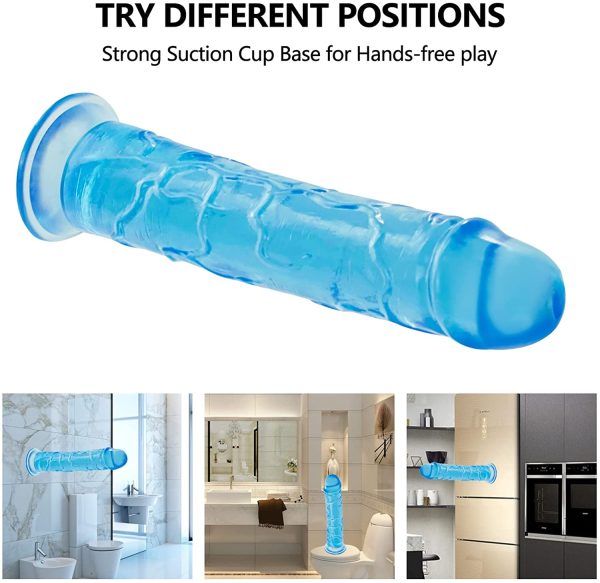 Realistic Jelly Dildo for Beginners, 7 inch Crystal G-spot Dildos, Flexible Penis Cock with Suction Cup for Women Men Hand-free Play, Adult Sex Toys for Vaginal Anal Stimulation, Blue - Image 3