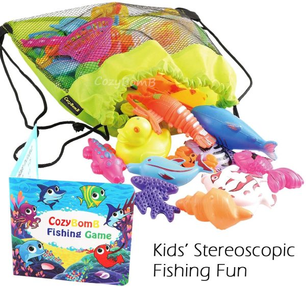 CozyBomB Magnetic Fishing Pool Toys Game for Kids - Water Table Bath-tub Kiddie Party Toy with Pole Rod Net Plastic Floating Fish Toddler Color Ocean Sea Animals Age 3 4 5 6 Year Old - Image 4