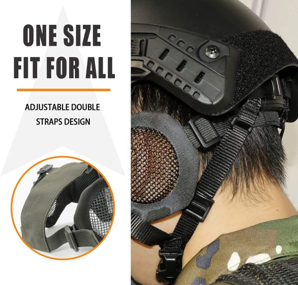 AOUTACC Airsoft Protective Gear Set, Half Face Mesh Mask with Ear Protection and Tactical Goggles for BBS Paintball Shooting CS Survival Games Cosplay - Image 5