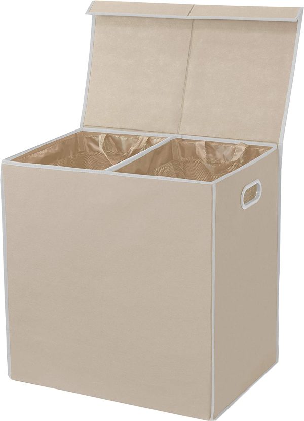 SimpleHouseware Double Laundry Hamper with Lid and Removable Laundry Bags, Beige