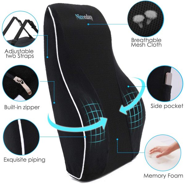 Lumbar Support Pillow for Office Chair Car Lumbar Pillow Lower Back Pain Relief Memory Foam Back Cushion with 3D Mesh Cover Gaming Chair Back Pillow Ergonomic Orthopedic Back Rest for Wheelchair Desk?? - Image 7