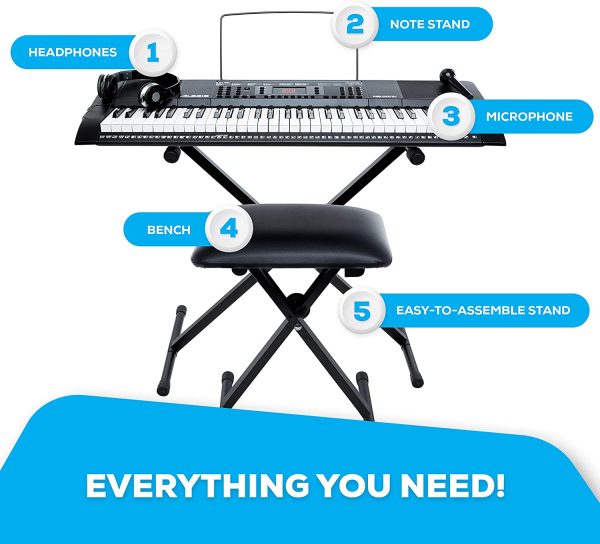 Alesis Melody 61 MKII - 61 Key Music Keyboard / Digital Piano with Built-In Speakers, Headphones, Microphone, Piano Stand, Music Rest and Stool - Image 2