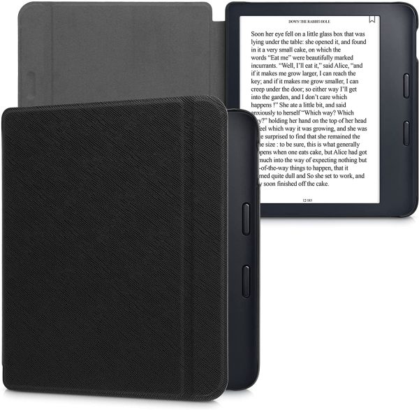 kwmobile Case Compatible with Kobo Libra 2 - Book Style PU Leather e-Reader Cover Folio Case - Black