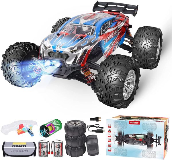 Hosim 1:16 Brushless 55+ kmh High Speed Large RC Cars,Remote Control Car 4x4 Off Road Monster Truck Electric All Terrain Waterproof Toys Hobby Vehicle for Kids and Adults - 2 Batteries for 40+ Min Play