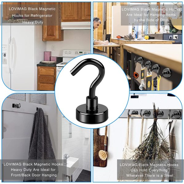 Black Magnetic Hooks, 22Lbs Strong Magnetic Hooks Heavy Duty with Epoxy Coating for Hanging, Kitchen, Office, Home and Garage etc- Pack of 6 - Image 2