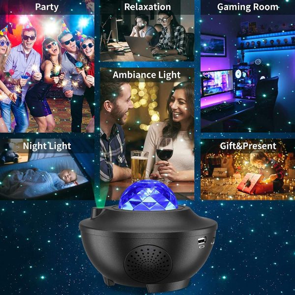 Star Projector, 3 in 1 Galaxy Projector Night Light Projector/LED Starlight Light/ Sky Light with Bluetooth Music Speaker for Baby Kids Bedroom/Game Rooms/Home Theatre/Night Light Ambiance Christmas Gifts(Black) - Image 6