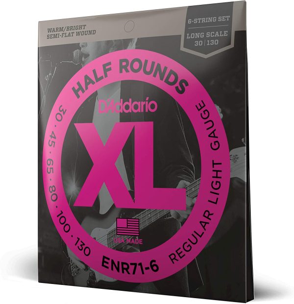 D'Addario ENR71-6 Half Round Bass Guitar Strings, Regular Light, 30-130, Long Scale