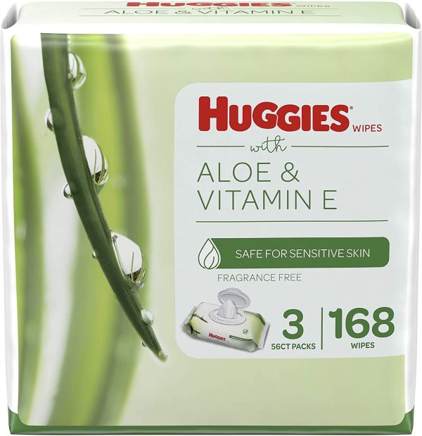 Baby Wipes, Huggies Aloe & Vitamin E, UNSCENTED, 3 Flip-Top Packs, 168 Count - Image 8