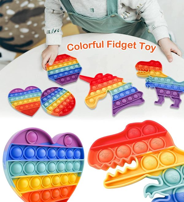 2 Packs Rainbow Pop Silicone Toy Unicorn Dinosaur Push Fidgeting Bubble Sensory Toys Relieve Stress Gadget Anxiety Relief Squeeze School Gift Kids Adult - Image 5