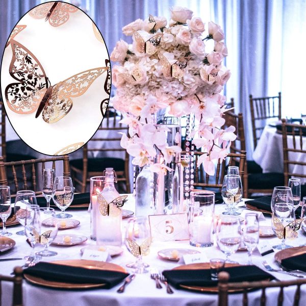 24pcs 3D Butterfly Wall Stickers 3 Sizes Butterfly Wall Decals Room Wall Decoration for Bedroom Party Wedding Decors(Rose Gold) - Image 2