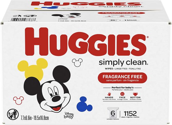 Baby Wipes, Huggies Simply Clean, UNSCENTED, Hypoallergenic, 6 Refill Packs, 1152 Count