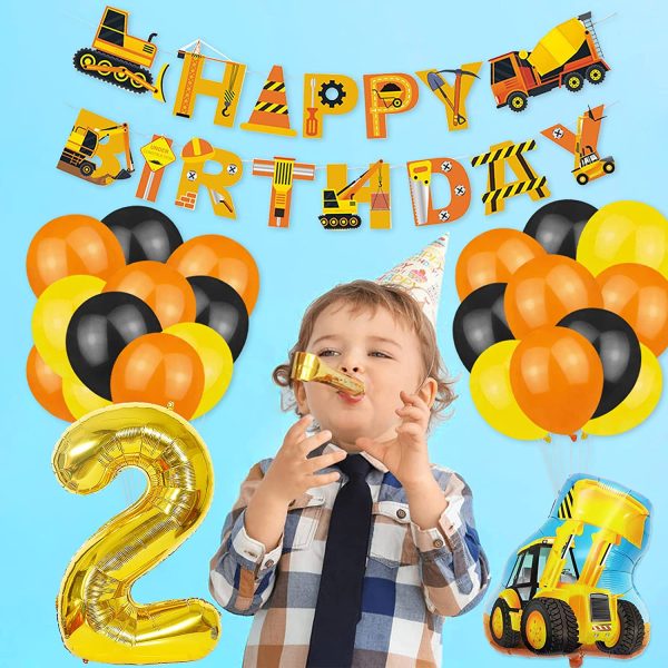 Refasy Birthday Decorations for Boys,Construction Party Supplies for 2nd Birthday Dump Truck and Digger Balloons,Birthday Banner,Cupcake Toppers for Kids Birthday Party - Image 4