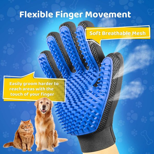 [Upgrade Version] Pet Grooming Glove - Gentle Deshedding Brush Glove - Efficient Pet Hair Remover Mitt - Enhanced Five Finger Design - Perfect for Dog & Cat with Long & Short Fur - 1 Pair (Blue)