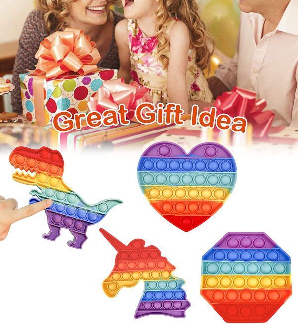 2 Packs Rainbow Pop Silicone Toy Unicorn Dinosaur Push Fidgeting Bubble Sensory Toys Relieve Stress Gadget Anxiety Relief Squeeze School Gift Kids Adult - Image 6