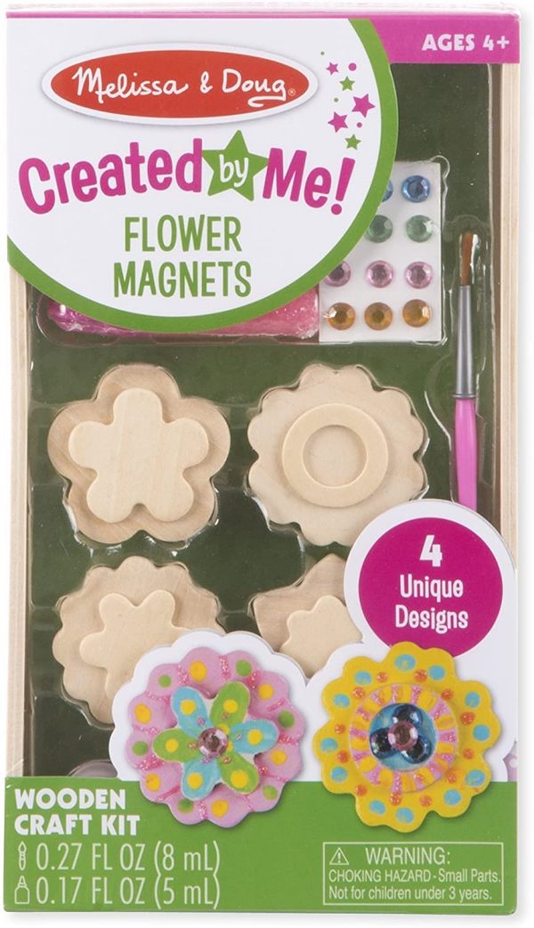 Melissa & Doug Created by Me! Flower Wooden Magnets Craft Kit (4 Designs, 4 Paints, Stickers, Glitter Glue) - Image 5