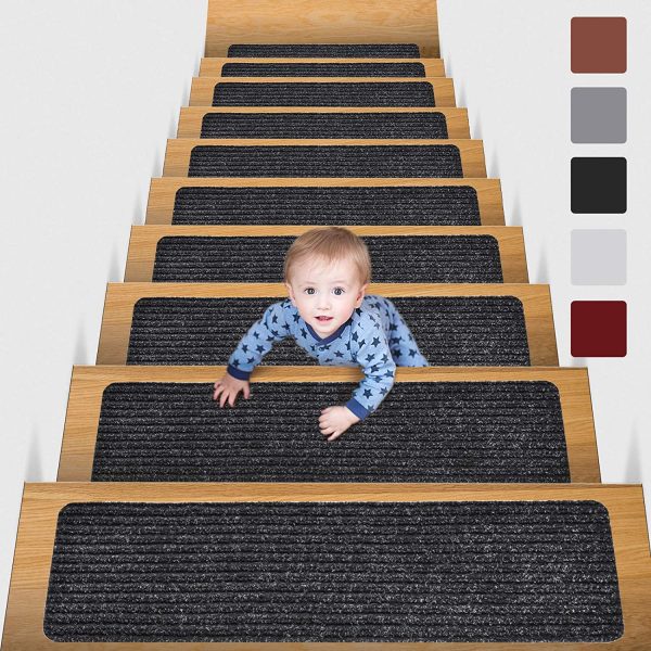 8" X 30" (15 in Pack) Non-Slip Carpet Stair Treads Non-Skid Safety Rug Slip Resistant Indoor Runner for Kids Elders and Pets with Reusable Adhesive, Black - Image 7