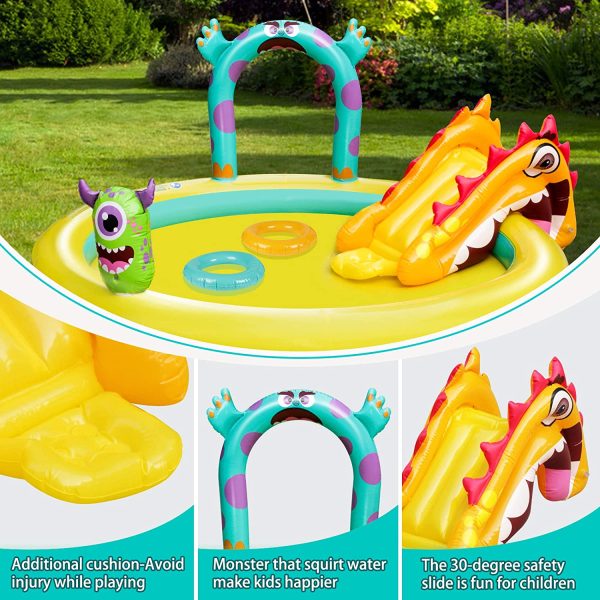 Kiddie Pool with Slide Monster Inflatable Sprinkler Outdoor Toys, 80.5" x 70.5" x 33" Splash Pad for Toddler Boys Girls Kids Swimming Pool Backyard Garden