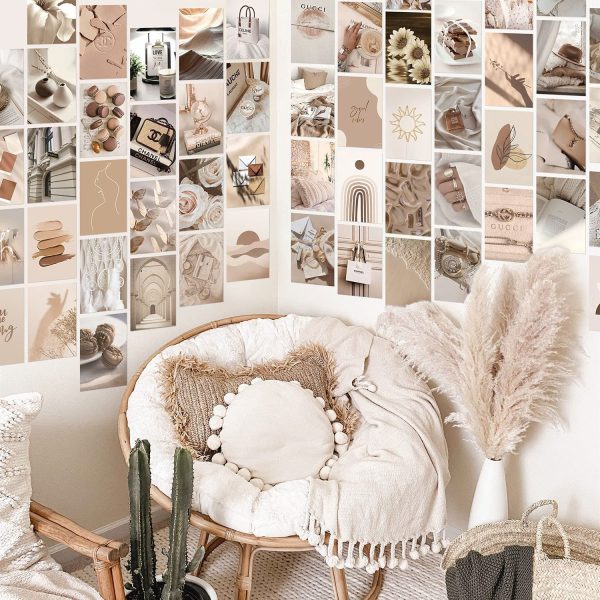 ANERZA 100 PCS Beige Wall Collage Kit Aesthetic Pictures, Room Decor for Bedroom Aesthetic, Posters for Room Aesthetic, Cute Photo Wall Decorations for Teen Girls, Dorm Trendy Wall Art - Image 3