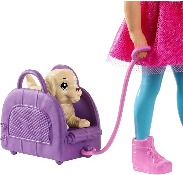 Barbie Chelsea Travel Doll, Blonde, with Puppy, Carrier & Accessories, for 3 to 7 Year Olds