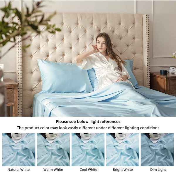 3PCs Sheets Set Twin XL Spa Blue - Cooling Breathable 100% Viscose from Bamboo Bed Sheets for Twin XL Size Bed with Deep Pocket - Image 2