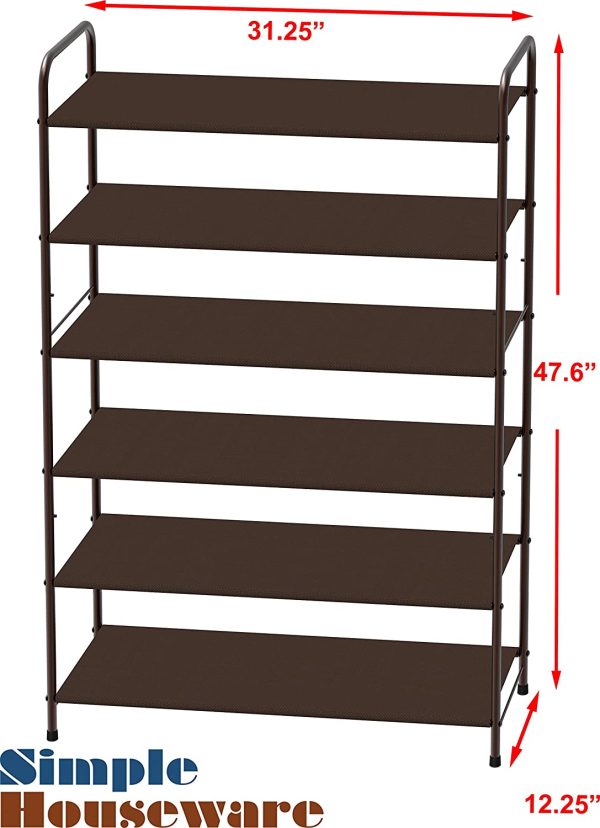 SimpleHouseware 6-Tier Shoe Rack Storage Organizer 34-Pair w/Side Hanging Bag, Bronze - Image 2