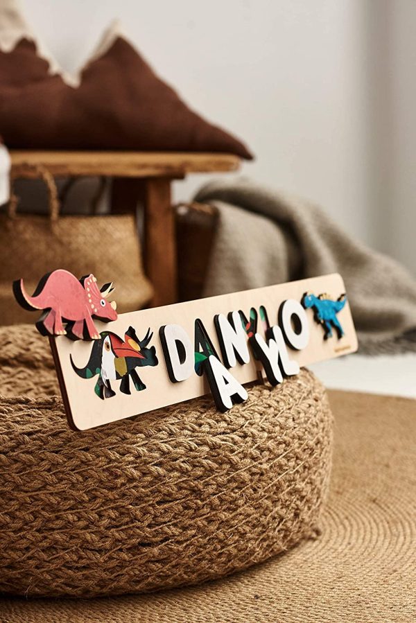 Personalized Name Puzzles with Colored Dinosaurs for little babies Custom Wooden Toys 1st Birthday Gift idea Montessori Preschool Game - Image 3