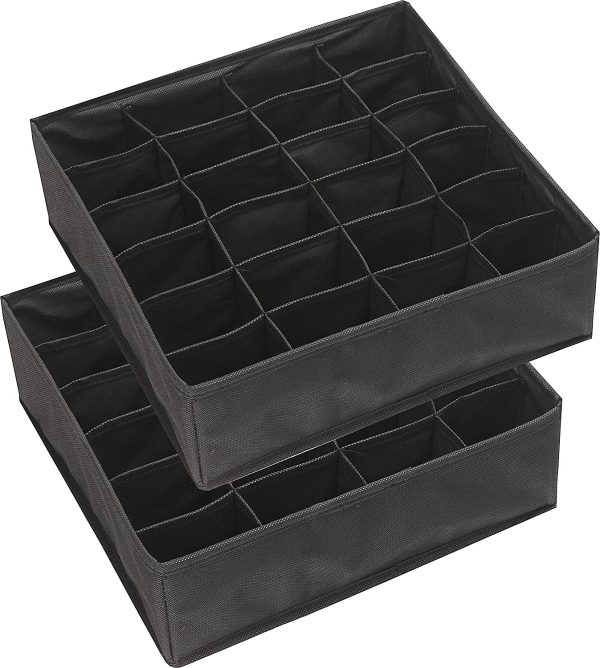 2 Pack - SimpleHouseware Closet Socks Organizer, 24 Cell Drawer Divider, Black