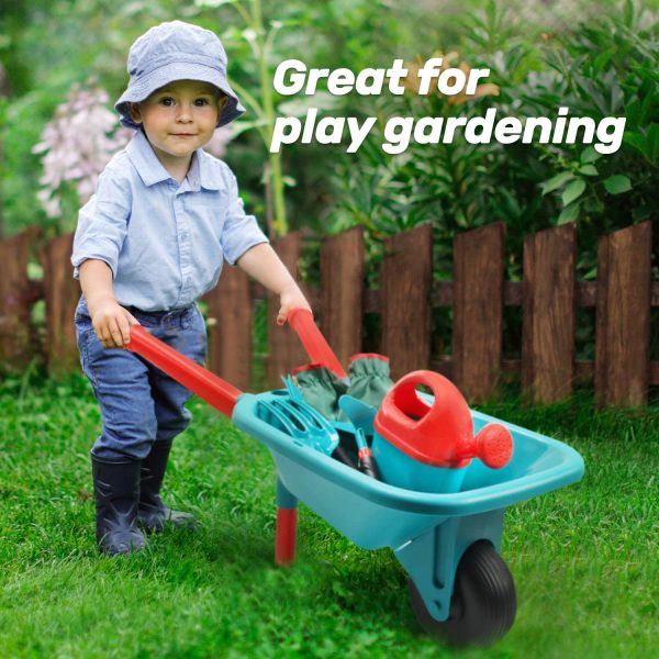 CUTE STONE Kids Gardening Tool Set,Garden Toys with Wheelbarrow,Watering Can,Gardening Gloves,Hand Rake,Shovel,Trowel,Double Hoe,Apron with Pockets,Outdoor Indoor Toys Gift for Kids Toddler Boys Girls - Image 8