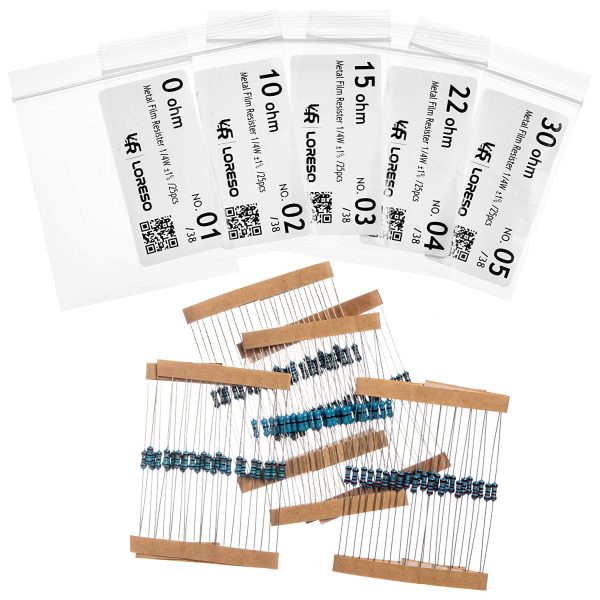 LORESO Resistor Assorment Kit Box - Case of 1200 Pieces 38 Value 1/4W 1% Metal Film Resistor Pack ROHS Compliant 0 to 1M Ohm Common Resistors for Hobby Electronics, Audio-Video Electronic DIY Project - Image 5