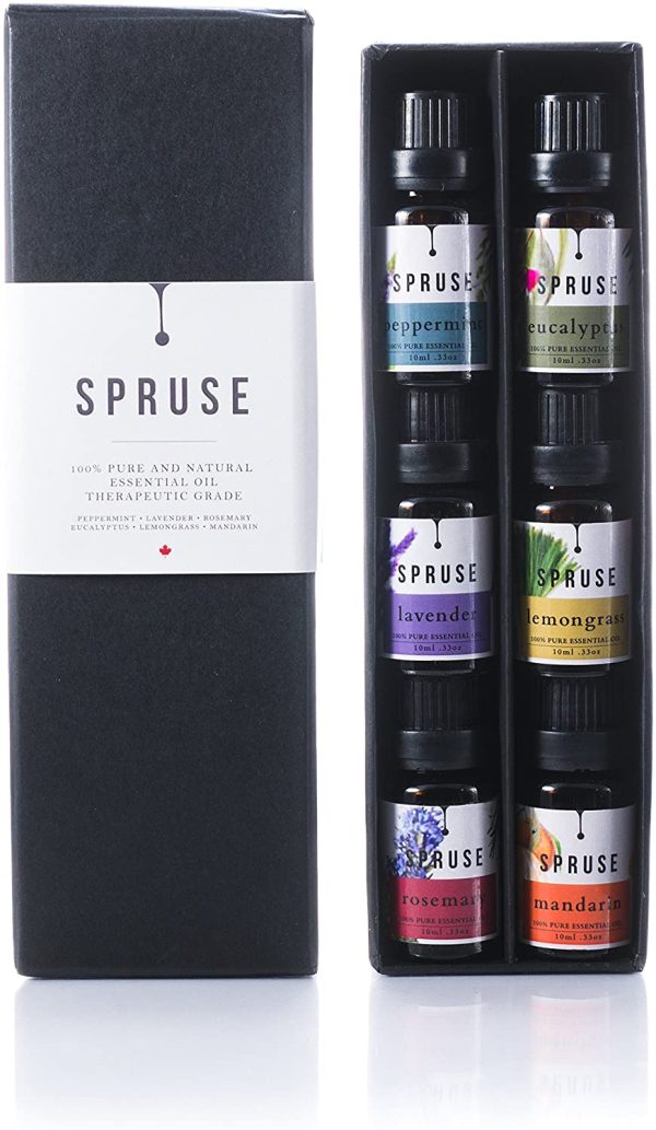 SPRUSE Canadian 100% Natural Essential Oils Set of 6 - Mandarin, Rosemary, Lemongrass, Eucalyptus, Peppermint, Lavender - Image 2