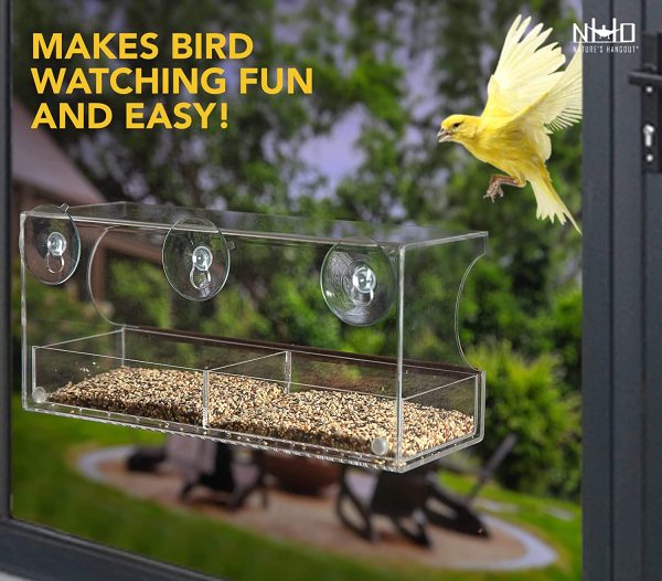 Window Bird Feeder with Strong Suction Cups and Seed Tray, Outdoor Birdfeeders for Wild Birds, Finch, Cardinal, and Bluebird. Large Outside Hanging Birdhouse Kits, Drain Holes, 3 Extra Suction Cups - Image 2