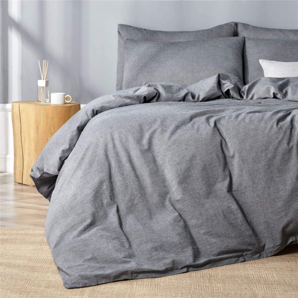 Black 100% Washed Cotton Duvet Cover Set, 3 Pieces Luxury Soft Bedding Set with Zipper Closure. Solid Color Pattern Duvet Cover Queen Size(No Comforter) - Image 2