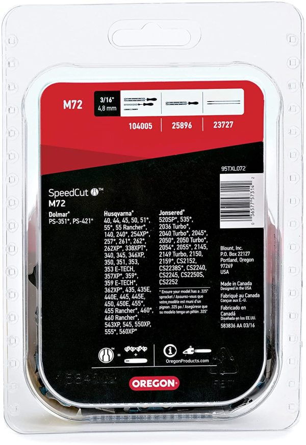 Oregon M72 SpeedCut Chainsaw Chain for 18-Inch Bar -72 Drive Links ?M?fits Husqvarna, Dolmar, Jonsered and more - Image 4