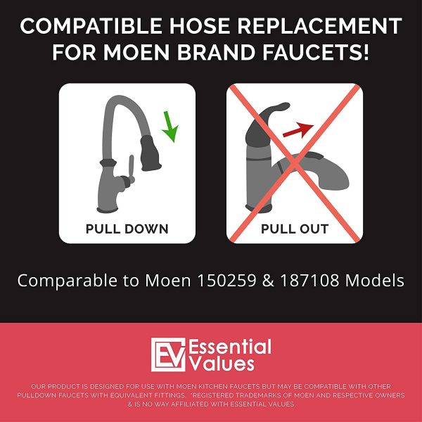 Pulldown Replacement Spray Hose for Moen Kitchen Faucets (# 150259), Beautiful Strong Nylon Finish - Sized Right at 68" Inches, Fits in Place of Moen 150259 & 187108 Faucet Hose by - Image 6