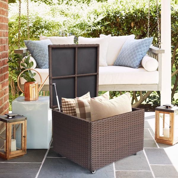 Outdoor Deck Box, Outdoor Patio Wicker Storage Container Deck Box Made of Antirust Aluminum Frames and Resin Rattan (22.4" L x 22.4" W x 17.7" H) - Image 3