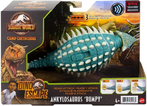 Jurassic World Roar Attack Ankylosaurus Bumpy Camp Cretaceous Dinosaur Figure with Movable Joints, Realistic Sculpting, Strike Feature & Sounds, Herbivore, Kids Gift 4 Years & Up