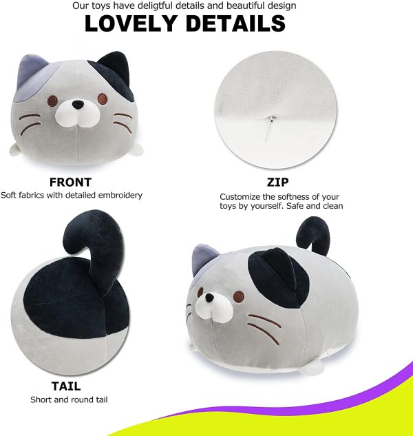 Super Soft Cat Plush Toy, Fluffy Chubby Kitty Stuffed Animal, Adorable Plush Cat for Cuddle Pillow Buddy or Decro (Gray, 13'')