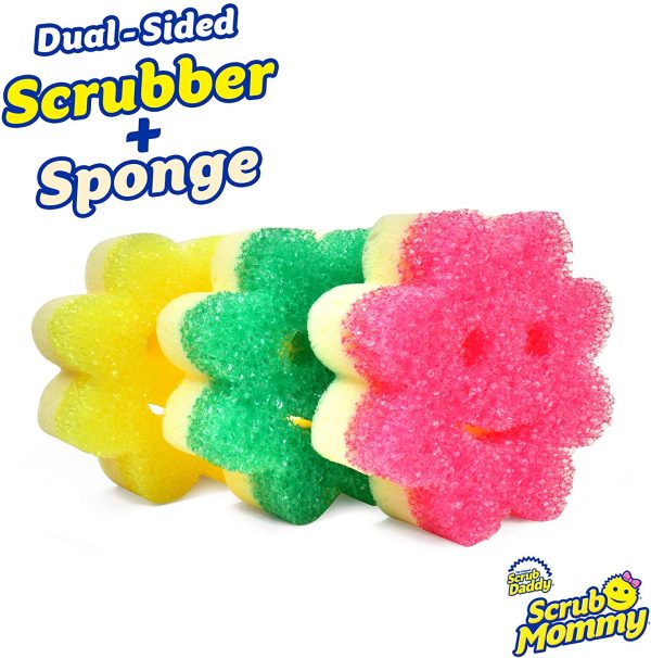 Scrub Daddy Sponge Set - Scrub Mommy Power Flower Dual- Sided Sponge and Scrubber - Non Scratch Sponge for Dishes and Home, Odor Resistant, Firm in Cold Water Soft in Warm , Multi-Surface 3 ct - Image 2